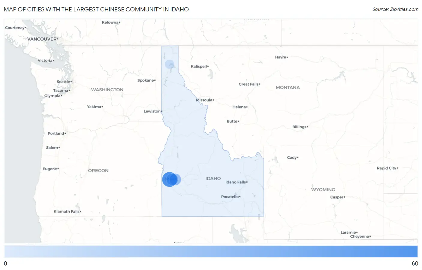 Cities with the Largest Chinese Community in Idaho Map