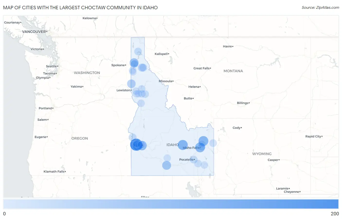 Cities with the Largest Choctaw Community in Idaho Map