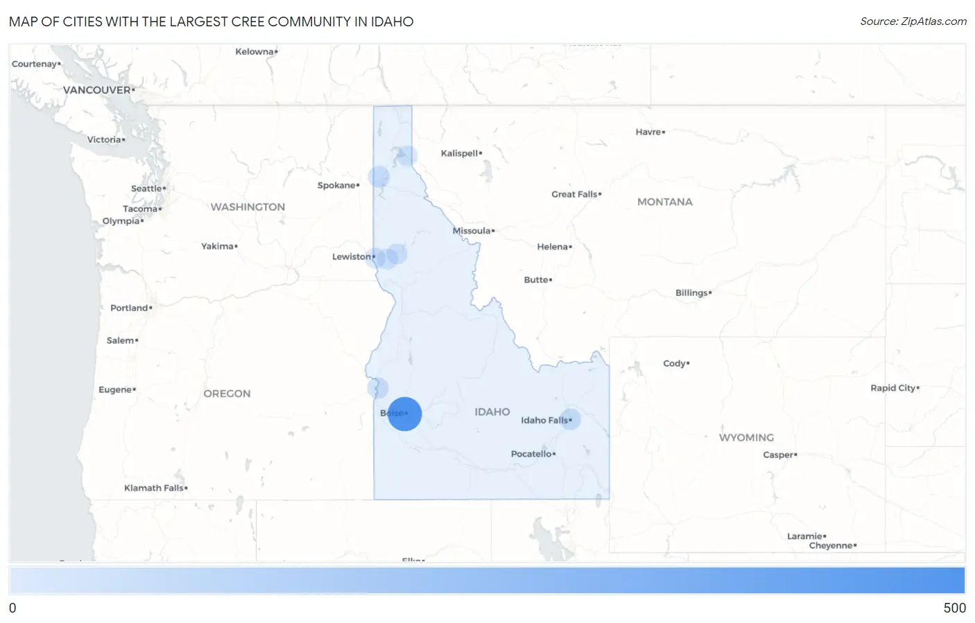 Cities with the Largest Cree Community in Idaho Map