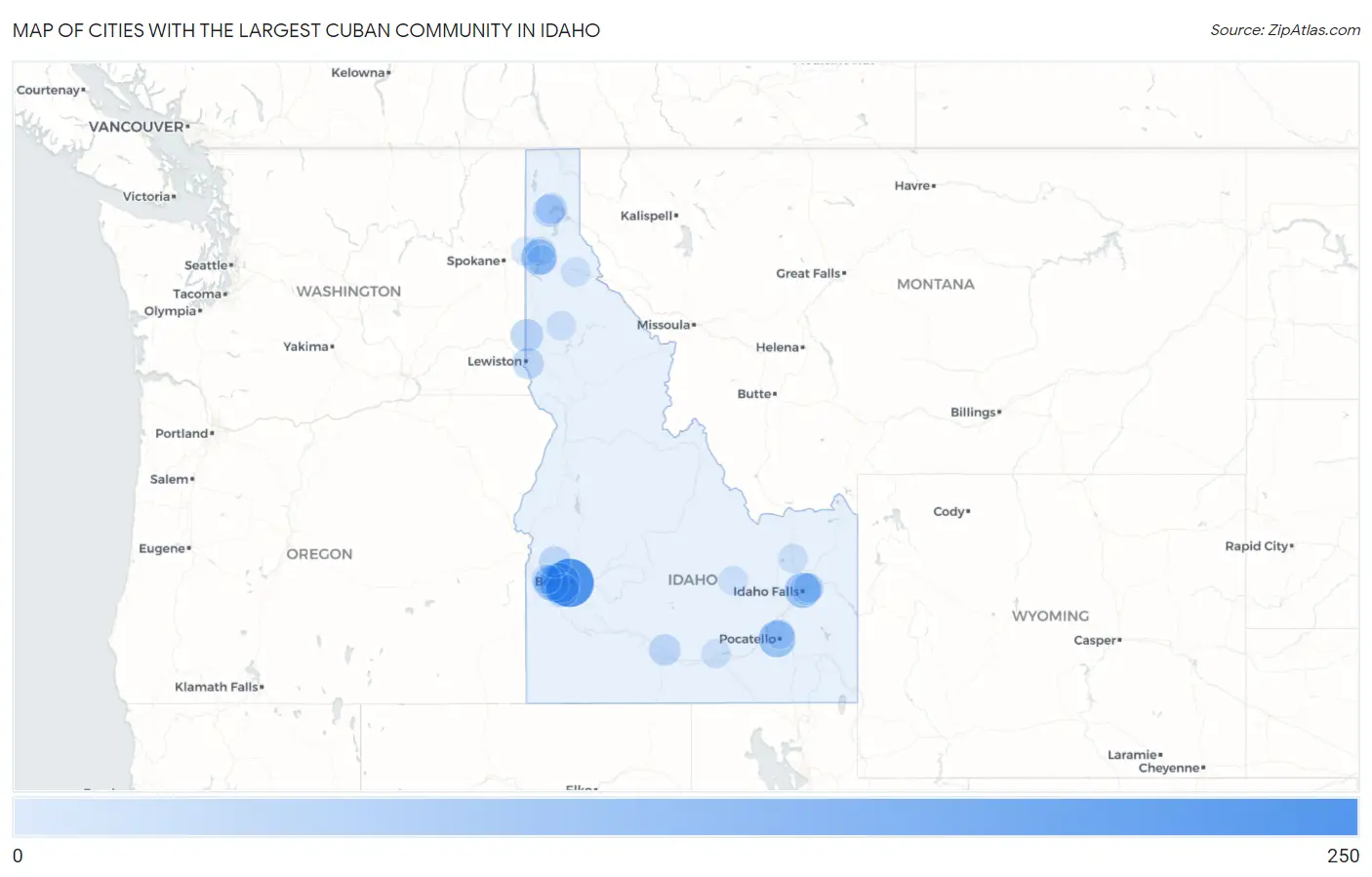 Cities with the Largest Cuban Community in Idaho Map