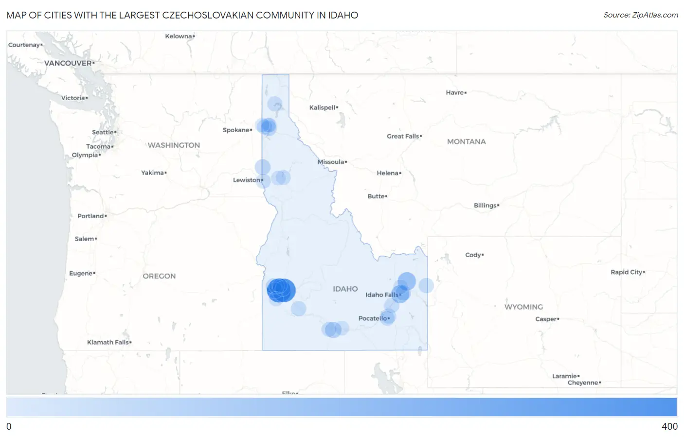 Cities with the Largest Czechoslovakian Community in Idaho Map