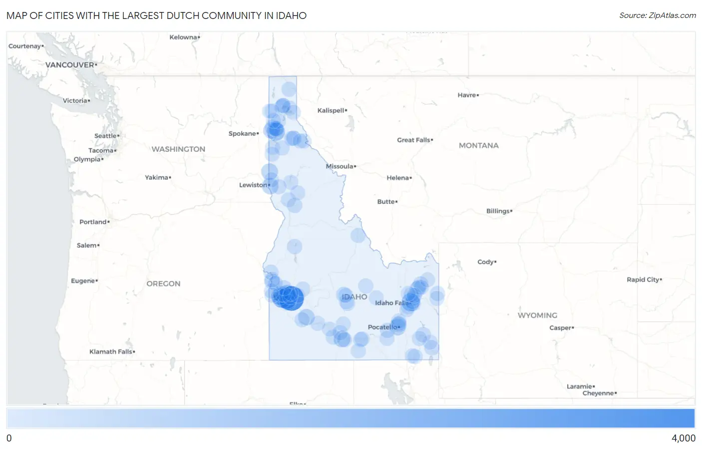 Cities with the Largest Dutch Community in Idaho Map
