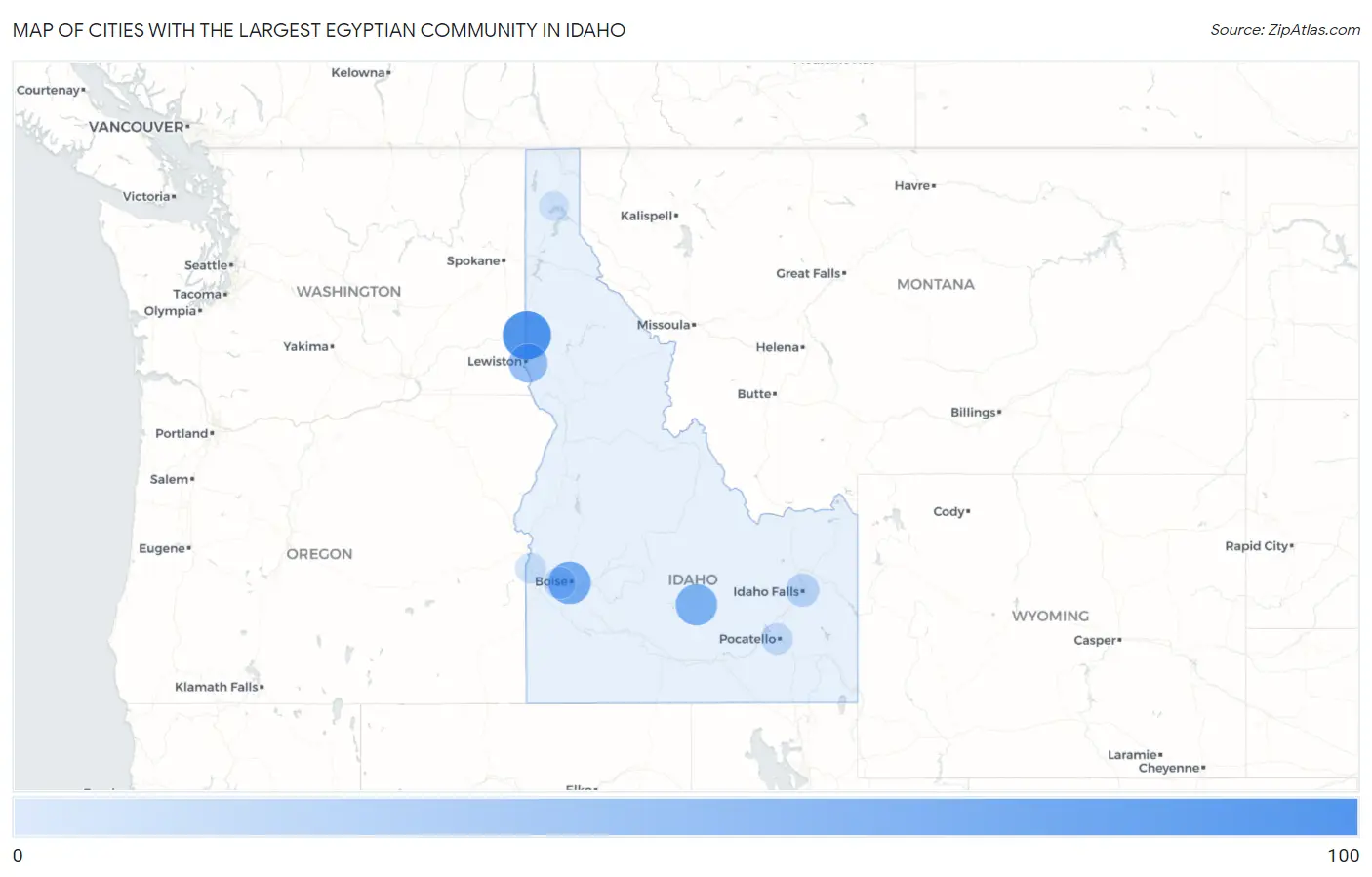 Cities with the Largest Egyptian Community in Idaho Map