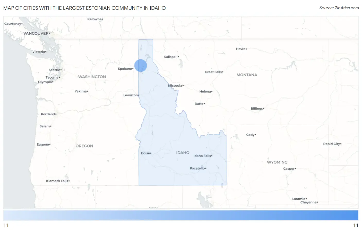 Cities with the Largest Estonian Community in Idaho Map
