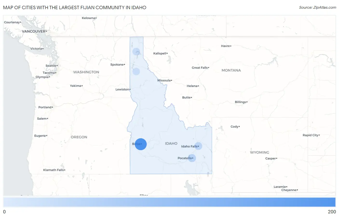 Cities with the Largest Fijian Community in Idaho Map