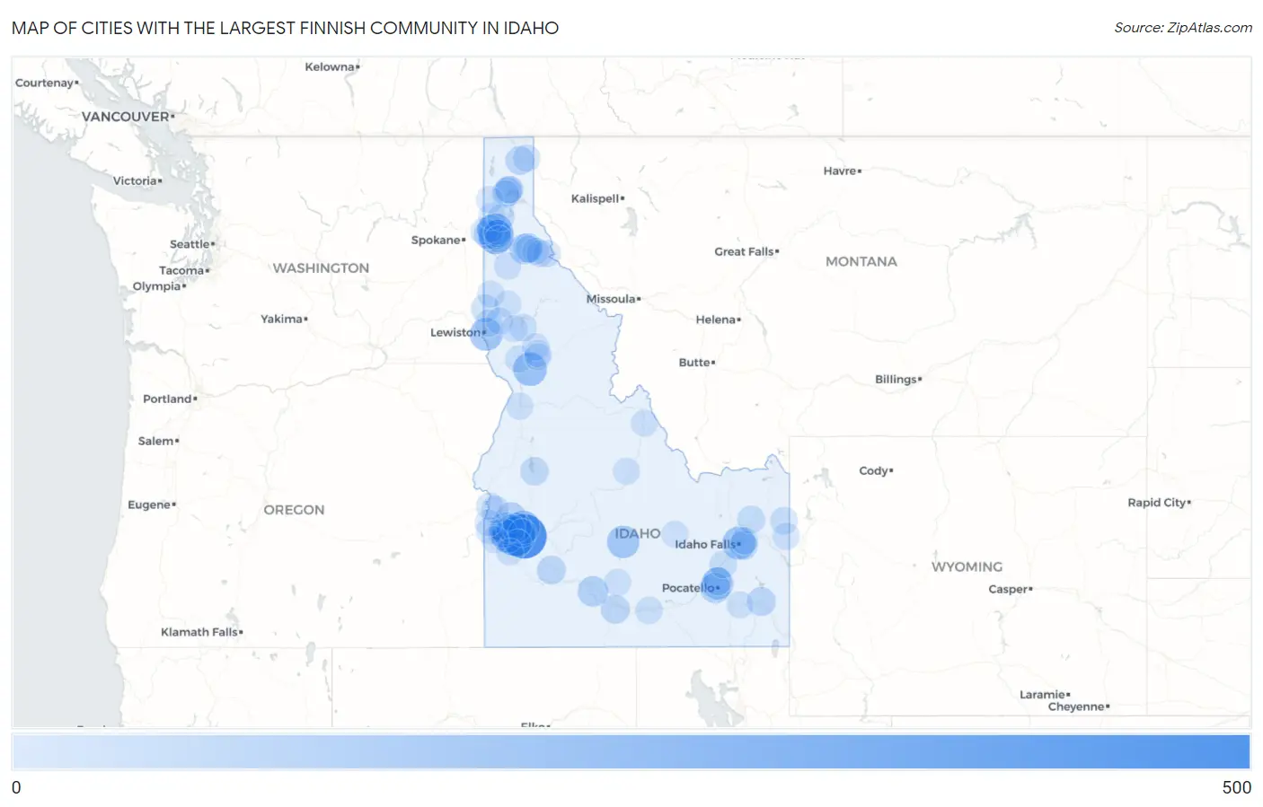 Cities with the Largest Finnish Community in Idaho Map