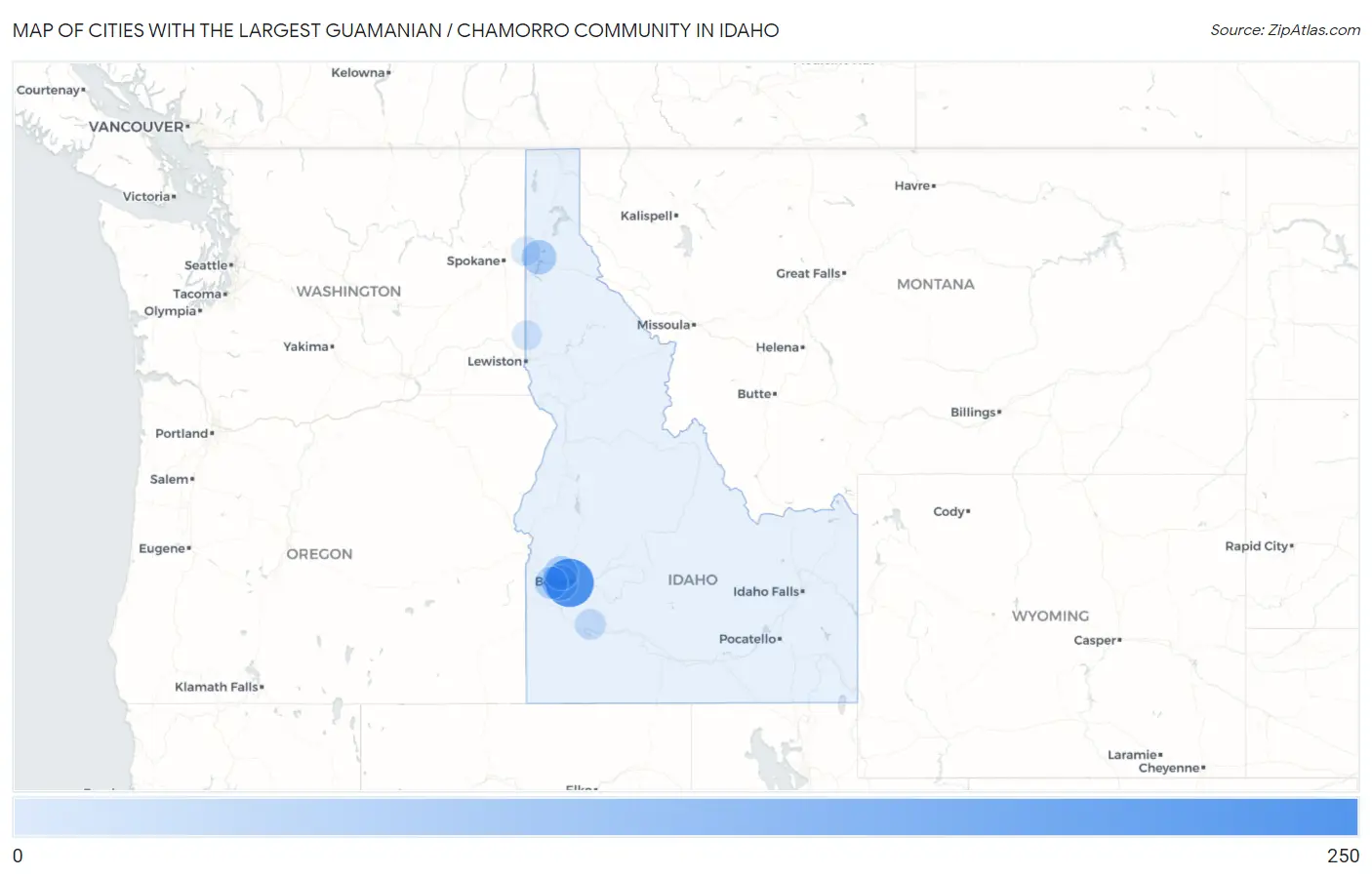 Cities with the Largest Guamanian / Chamorro Community in Idaho Map