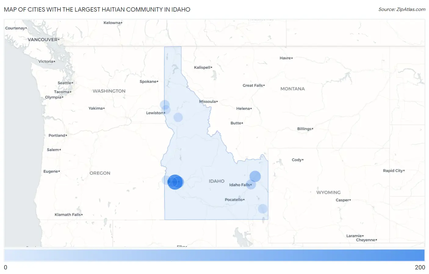 Cities with the Largest Haitian Community in Idaho Map