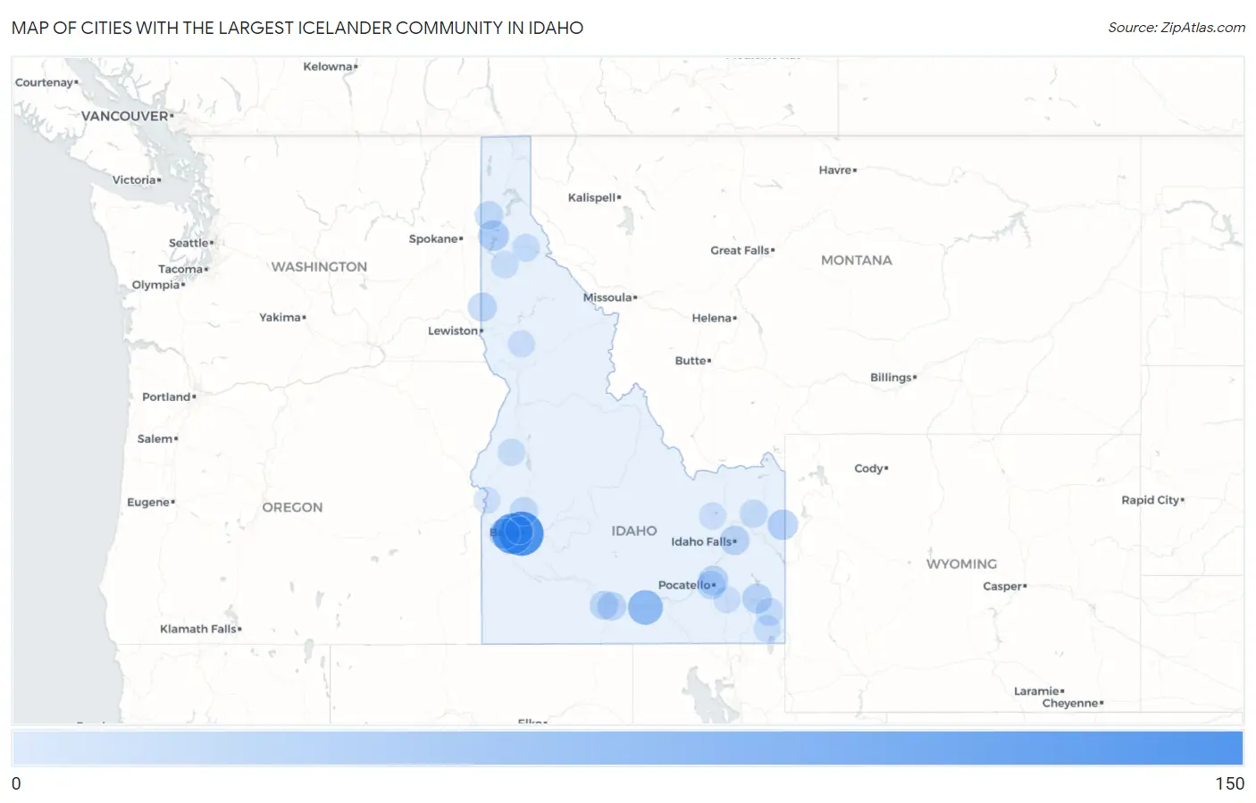 Cities with the Largest Icelander Community in Idaho Map