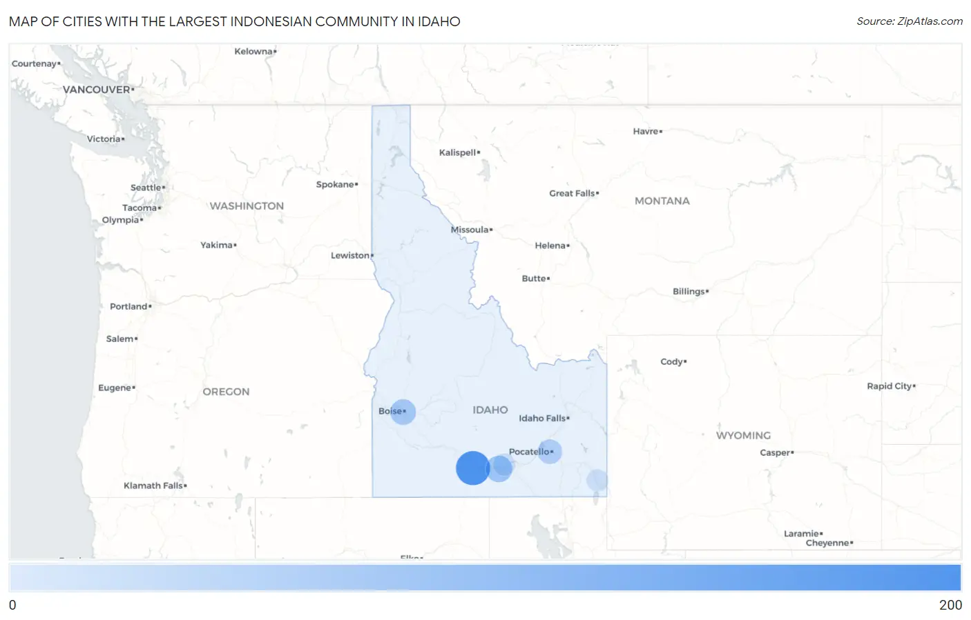 Cities with the Largest Indonesian Community in Idaho Map