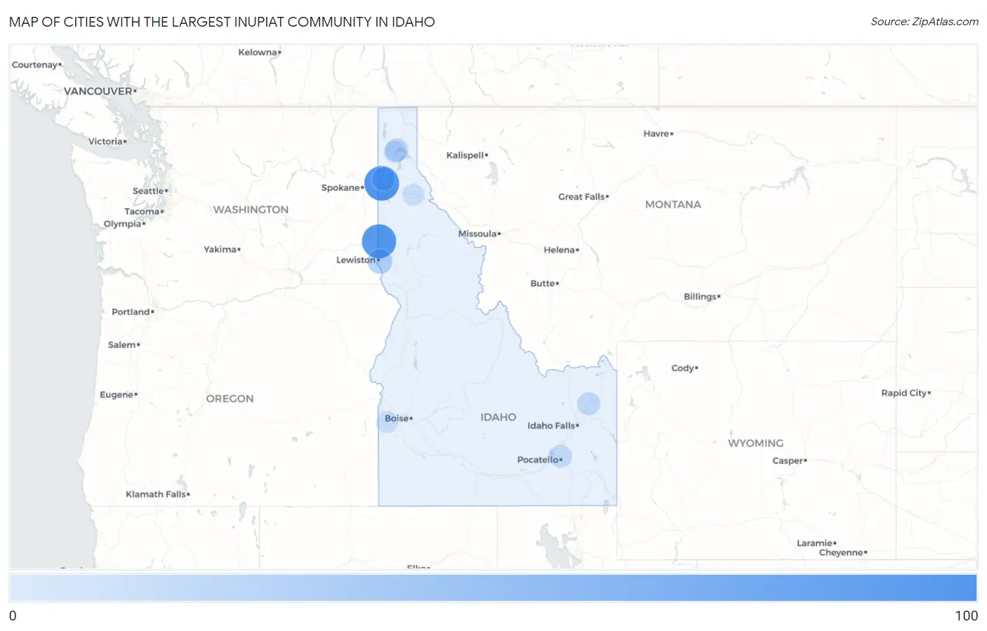 Cities with the Largest Inupiat Community in Idaho Map