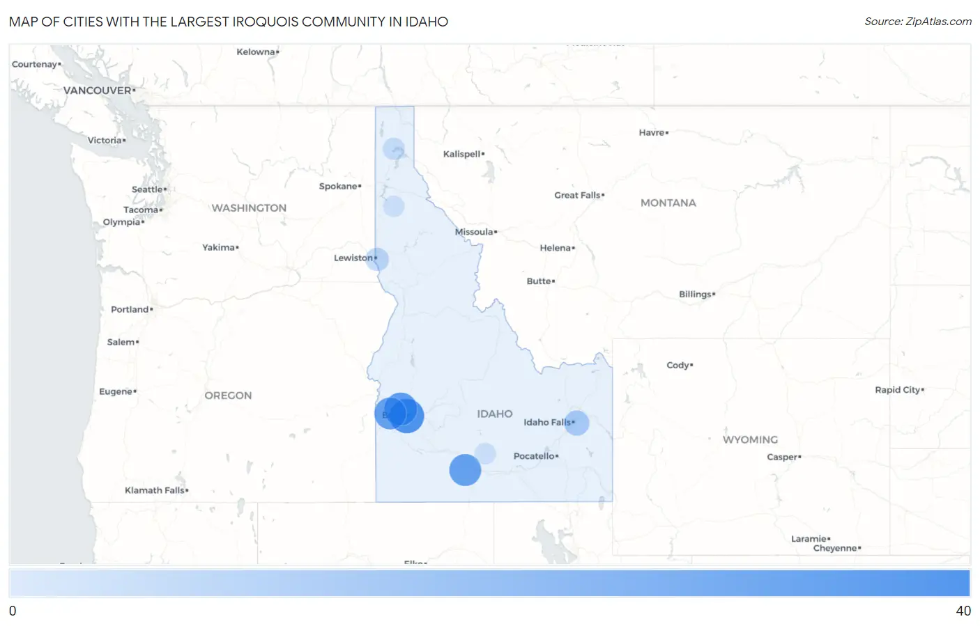 Cities with the Largest Iroquois Community in Idaho Map