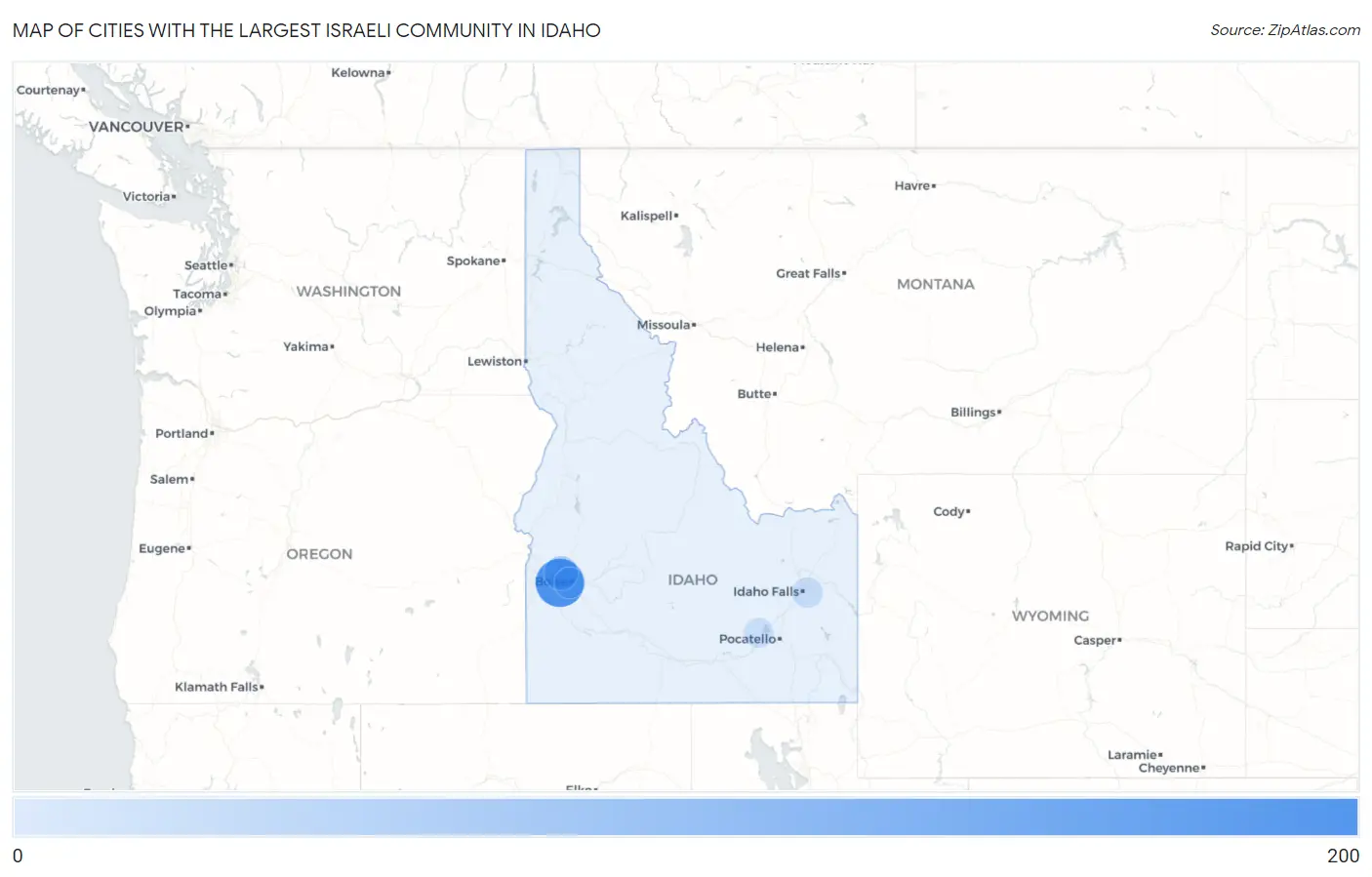 Cities with the Largest Israeli Community in Idaho Map
