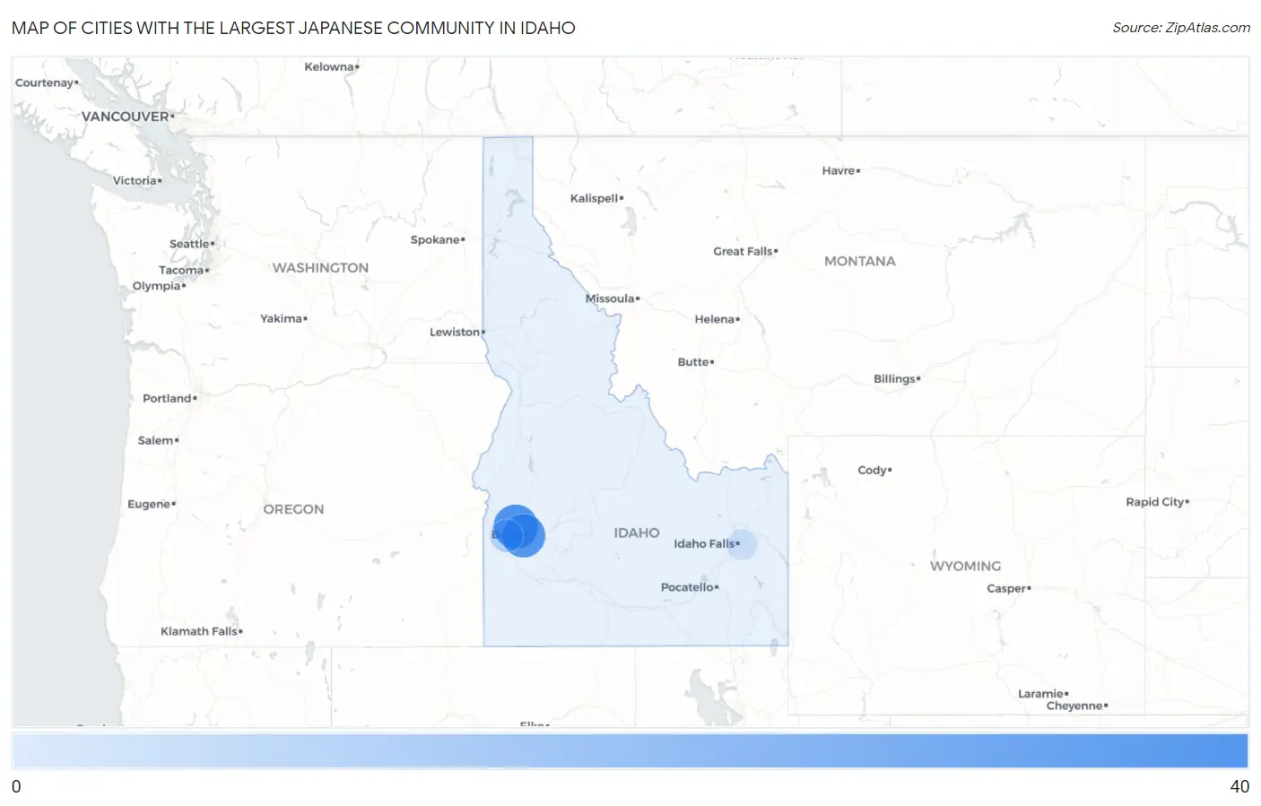 Cities with the Largest Japanese Community in Idaho Map