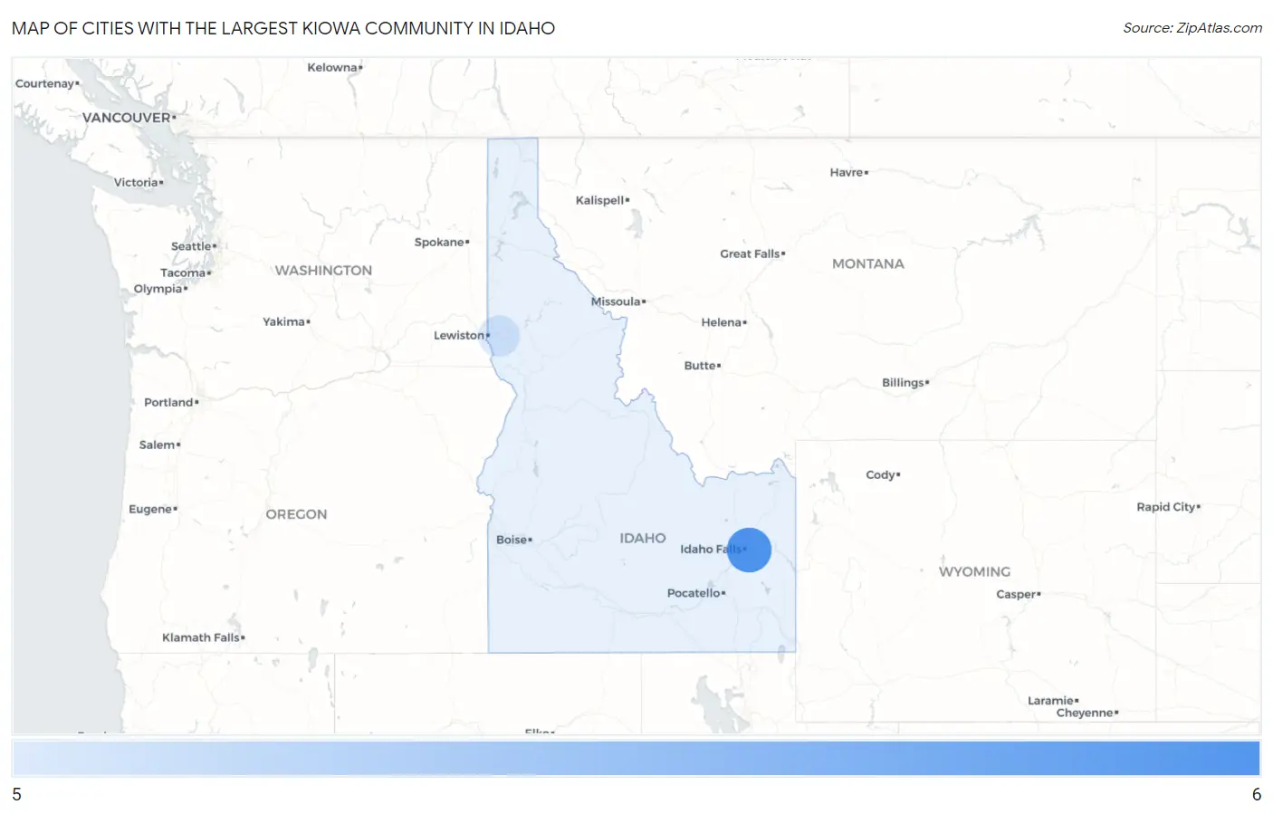 Cities with the Largest Kiowa Community in Idaho Map
