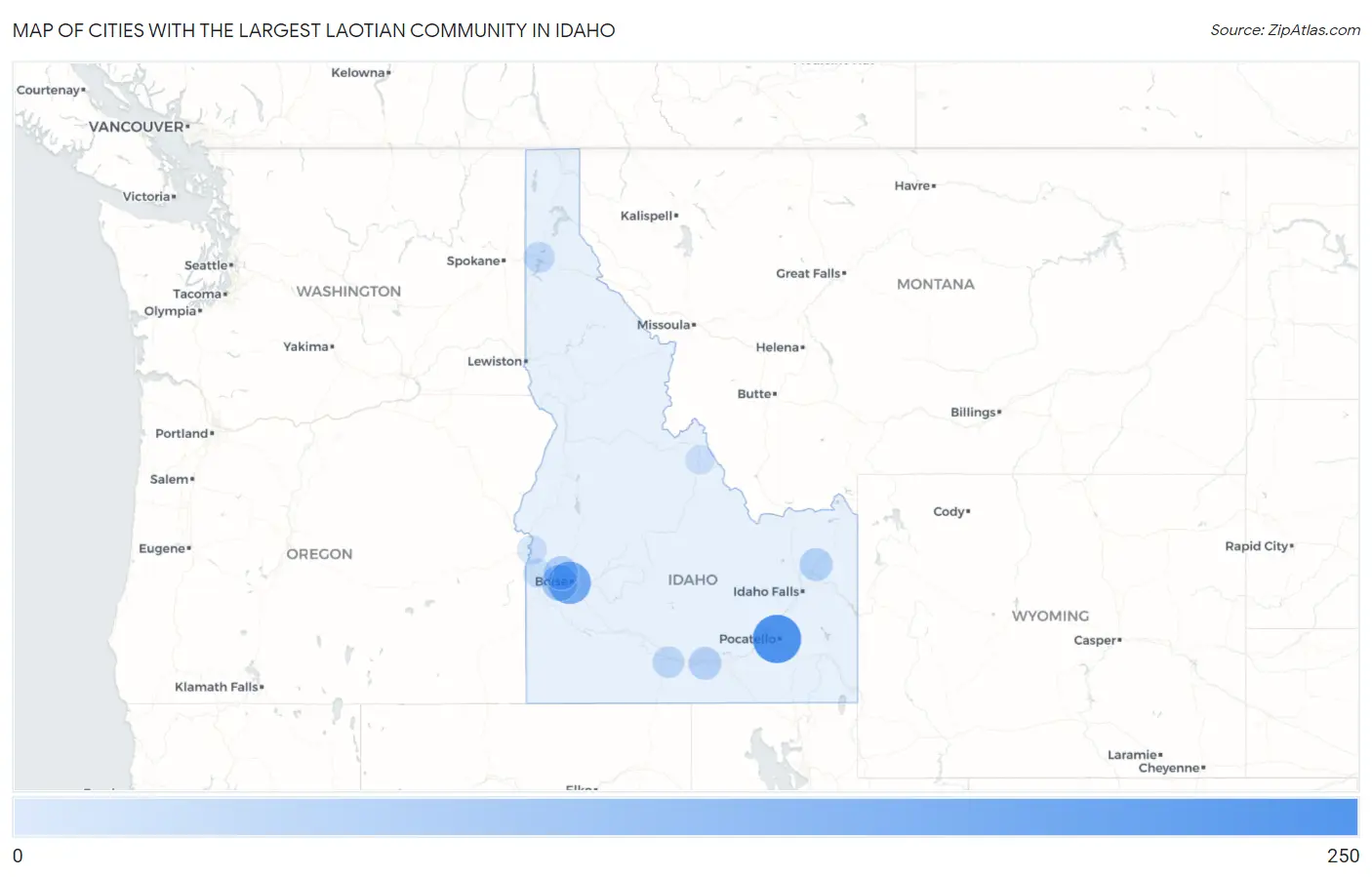 Cities with the Largest Laotian Community in Idaho Map