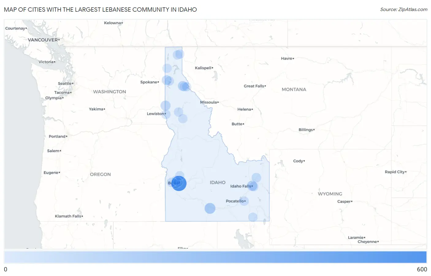 Cities with the Largest Lebanese Community in Idaho Map