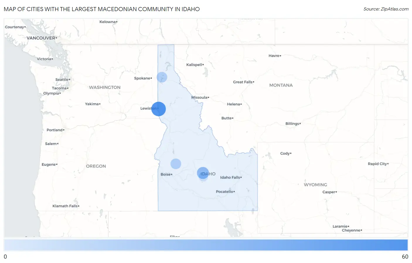 Cities with the Largest Macedonian Community in Idaho Map