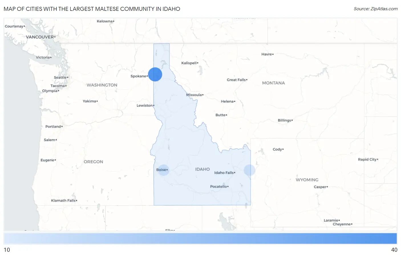 Cities with the Largest Maltese Community in Idaho Map