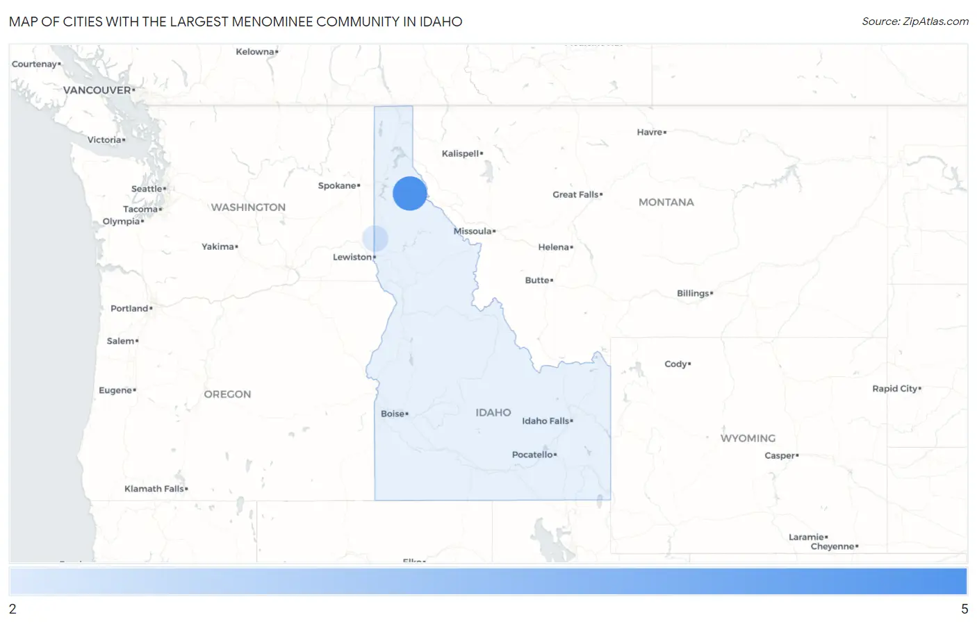 Cities with the Largest Menominee Community in Idaho Map