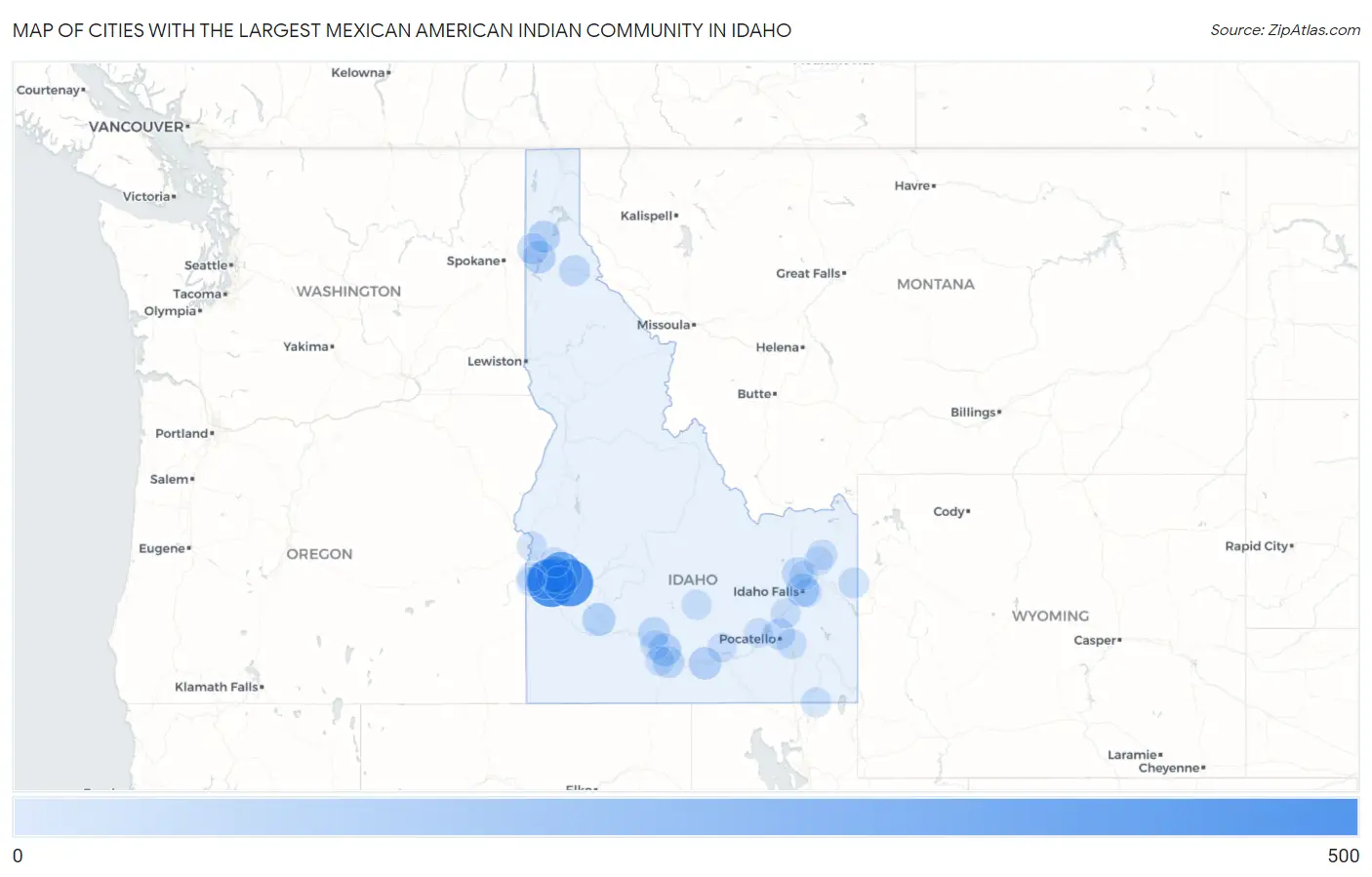 Cities with the Largest Mexican American Indian Community in Idaho Map