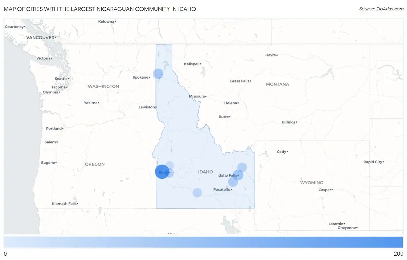 Cities with the Largest Nicaraguan Community in Idaho Map