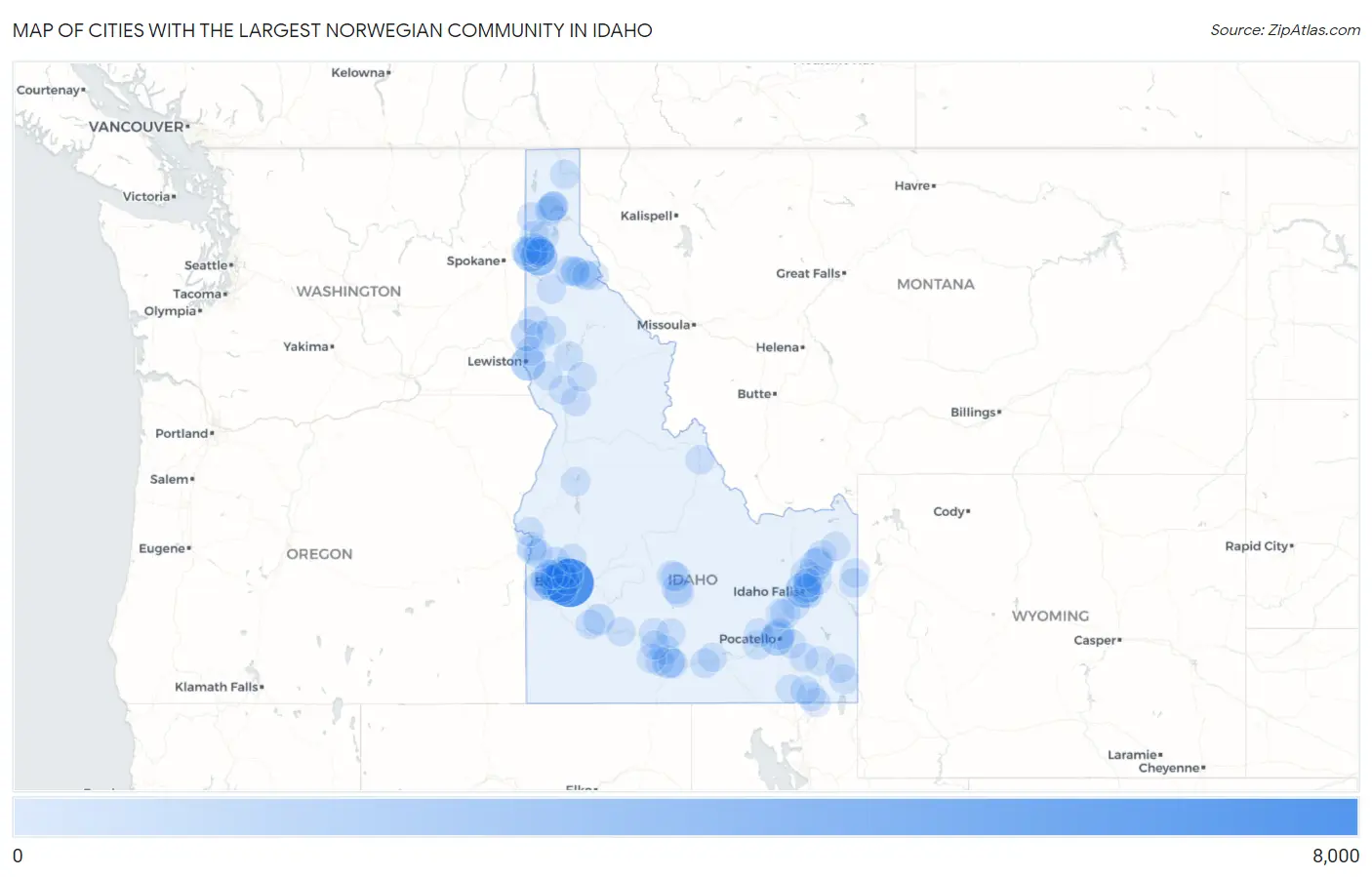 Cities with the Largest Norwegian Community in Idaho Map