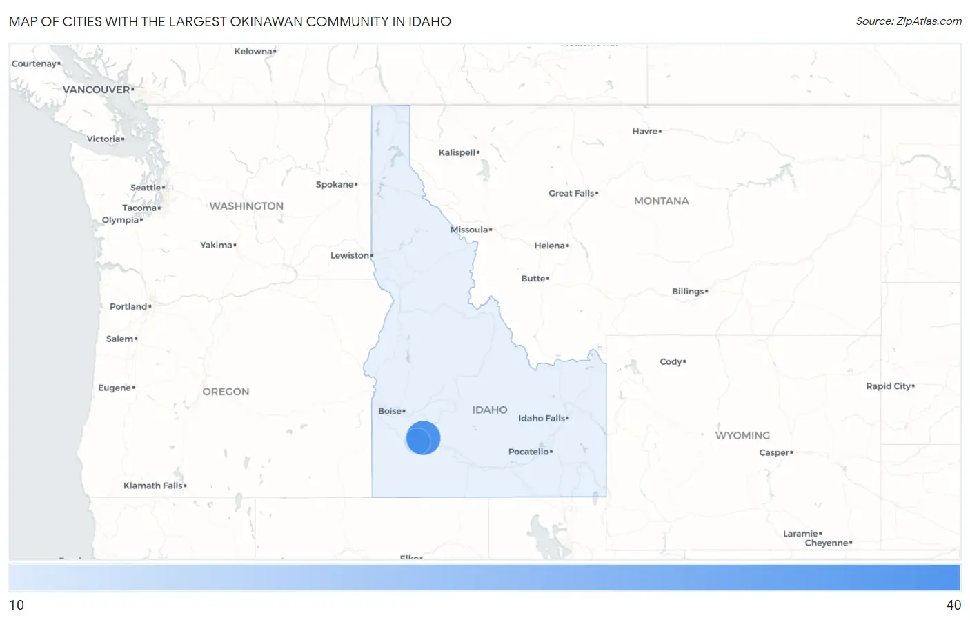 Cities with the Largest Okinawan Community in Idaho Map