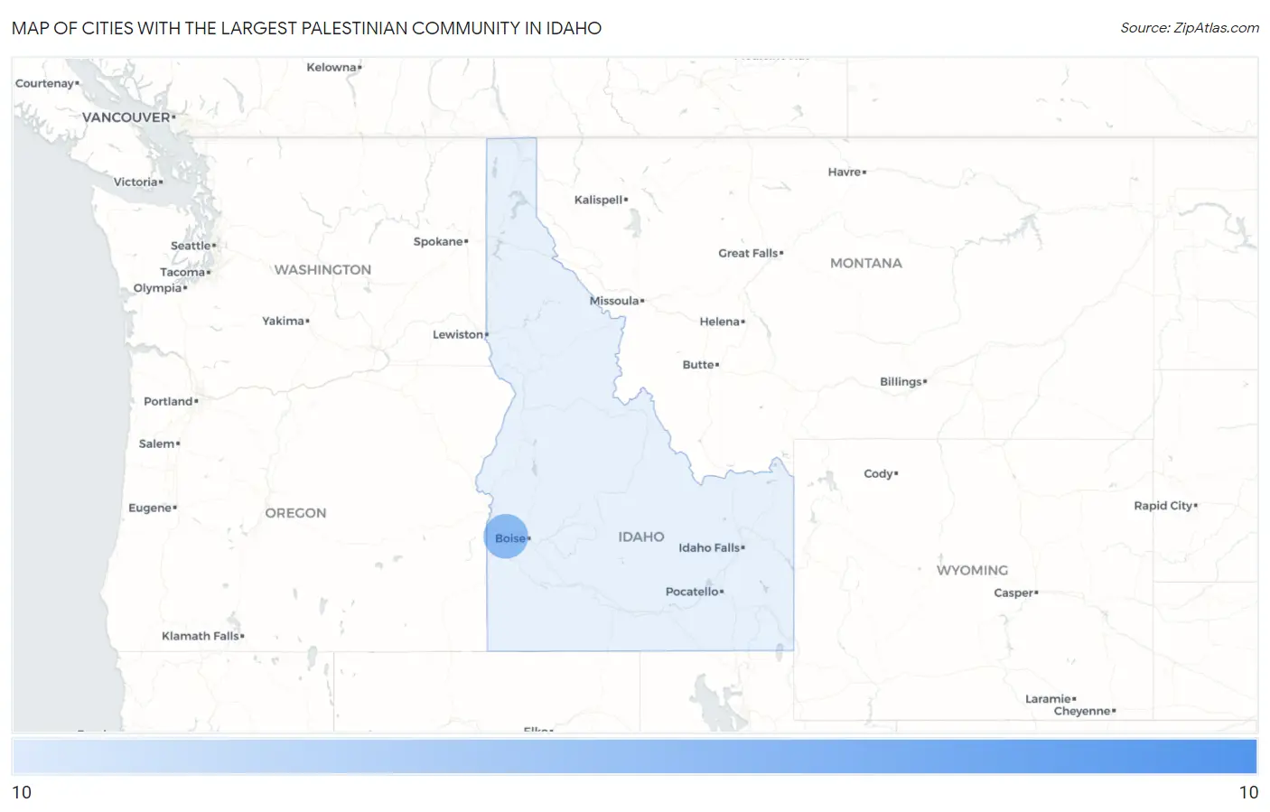Cities with the Largest Palestinian Community in Idaho Map