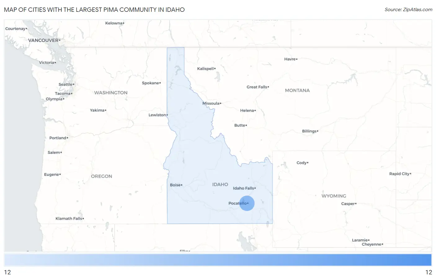 Cities with the Largest Pima Community in Idaho Map