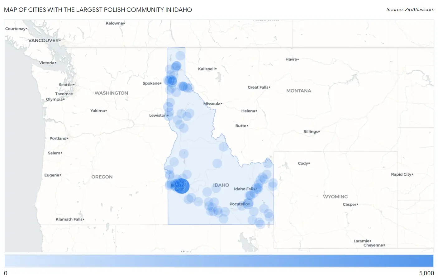 Cities with the Largest Polish Community in Idaho Map