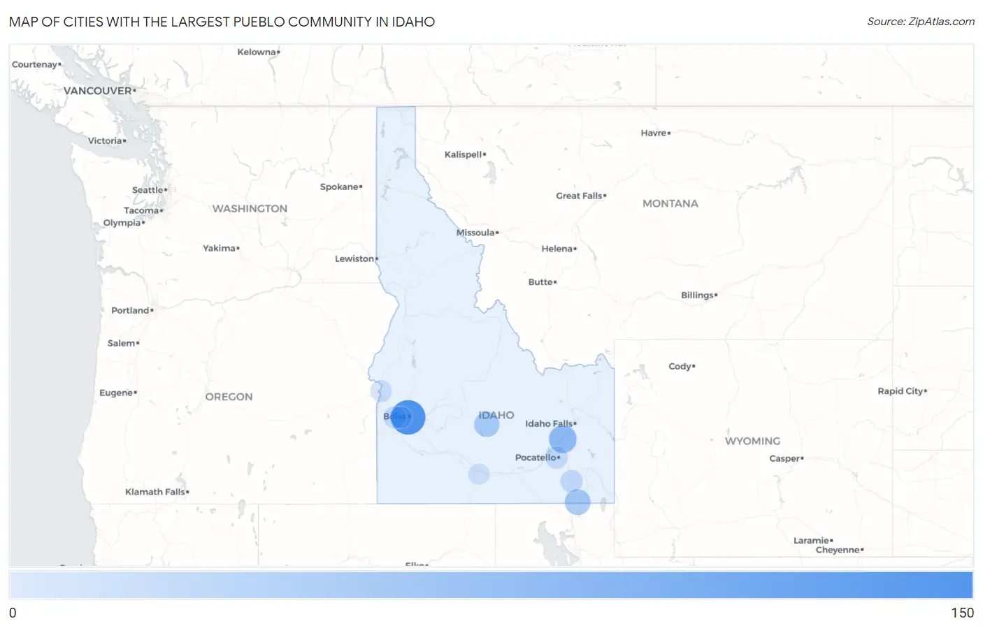 Cities with the Largest Pueblo Community in Idaho Map