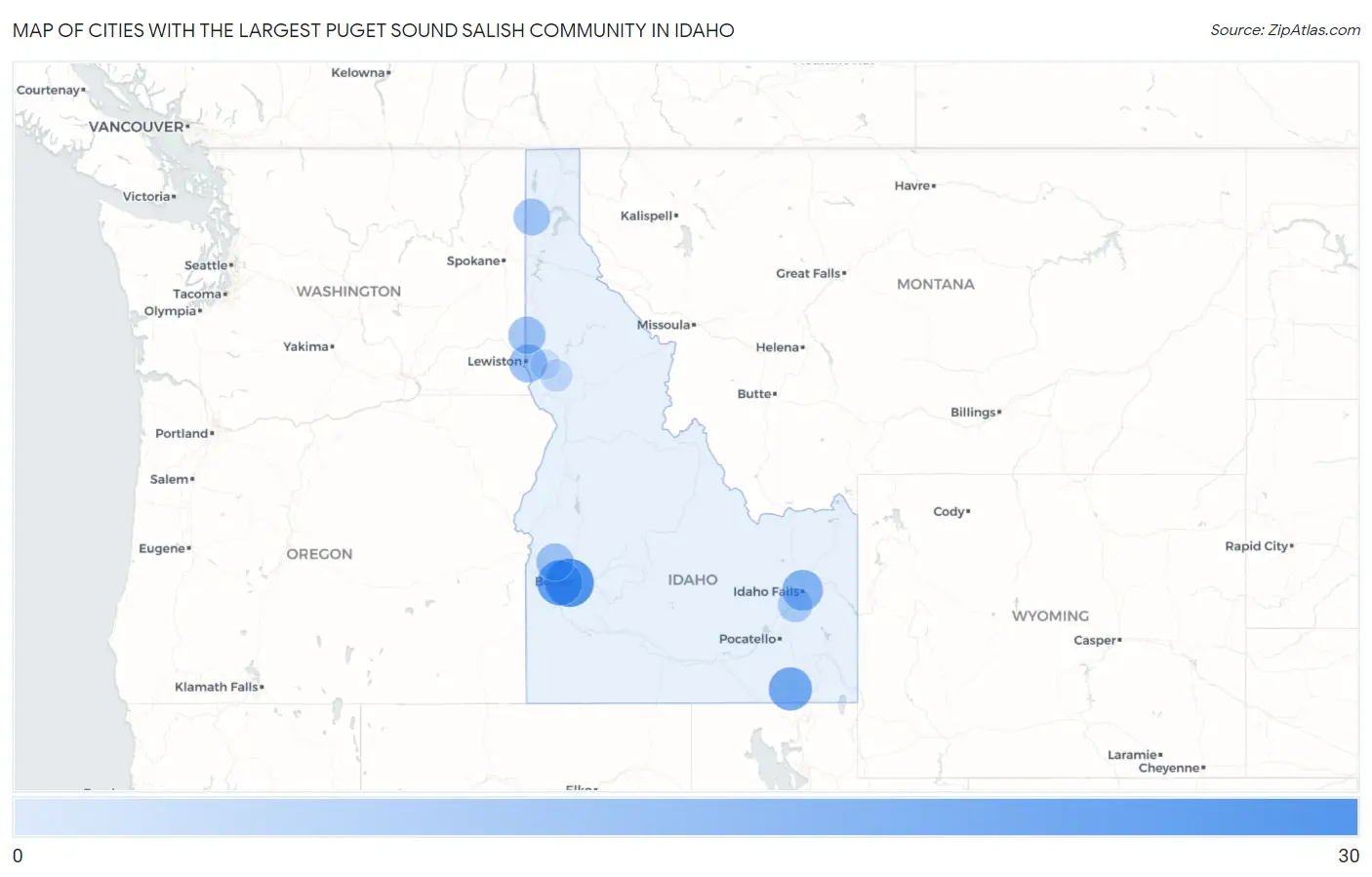 Cities with the Largest Puget Sound Salish Community in Idaho Map