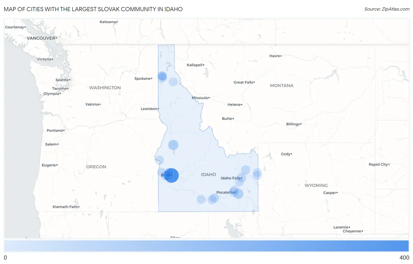 Cities with the Largest Slovak Community in Idaho Map
