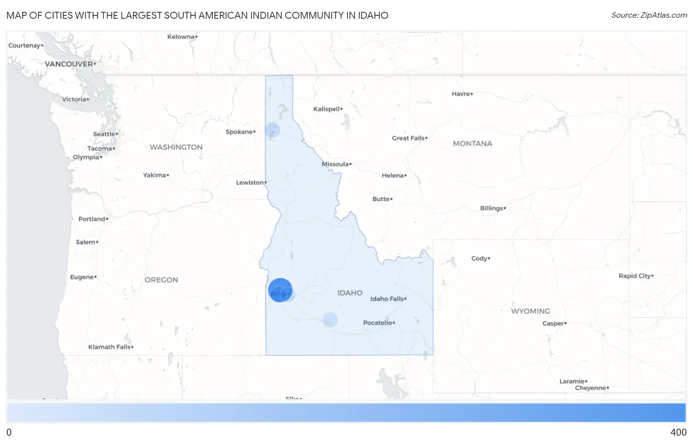 Cities with the Largest South American Indian Community in Idaho Map