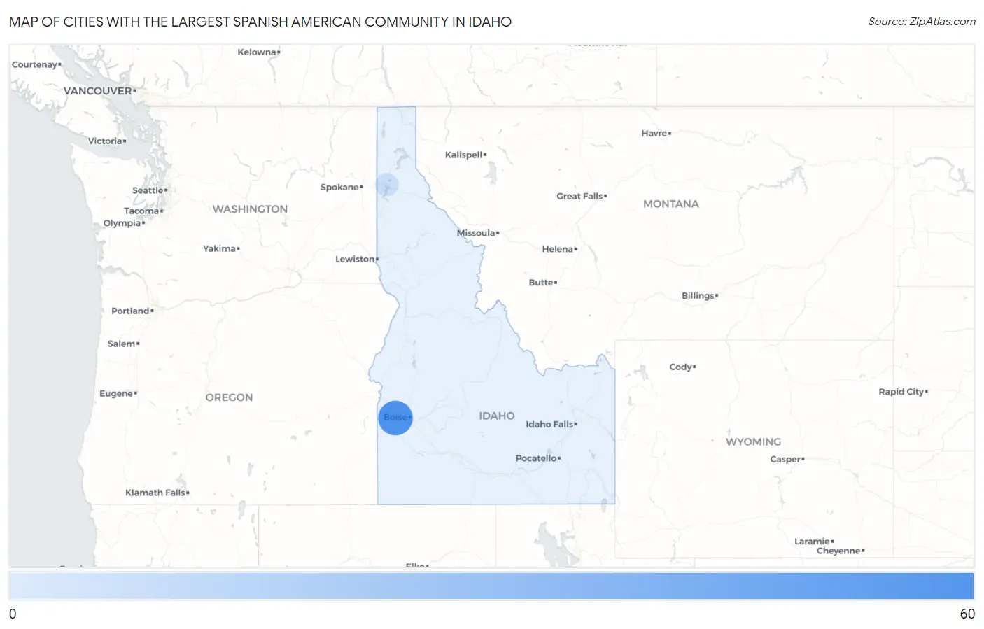 Cities with the Largest Spanish American Community in Idaho Map