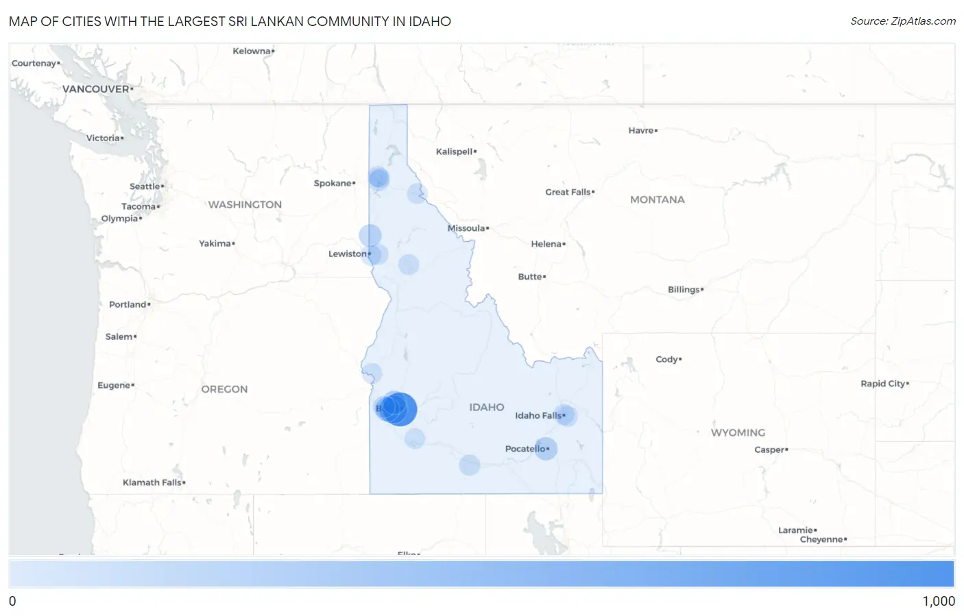 Cities with the Largest Sri Lankan Community in Idaho Map