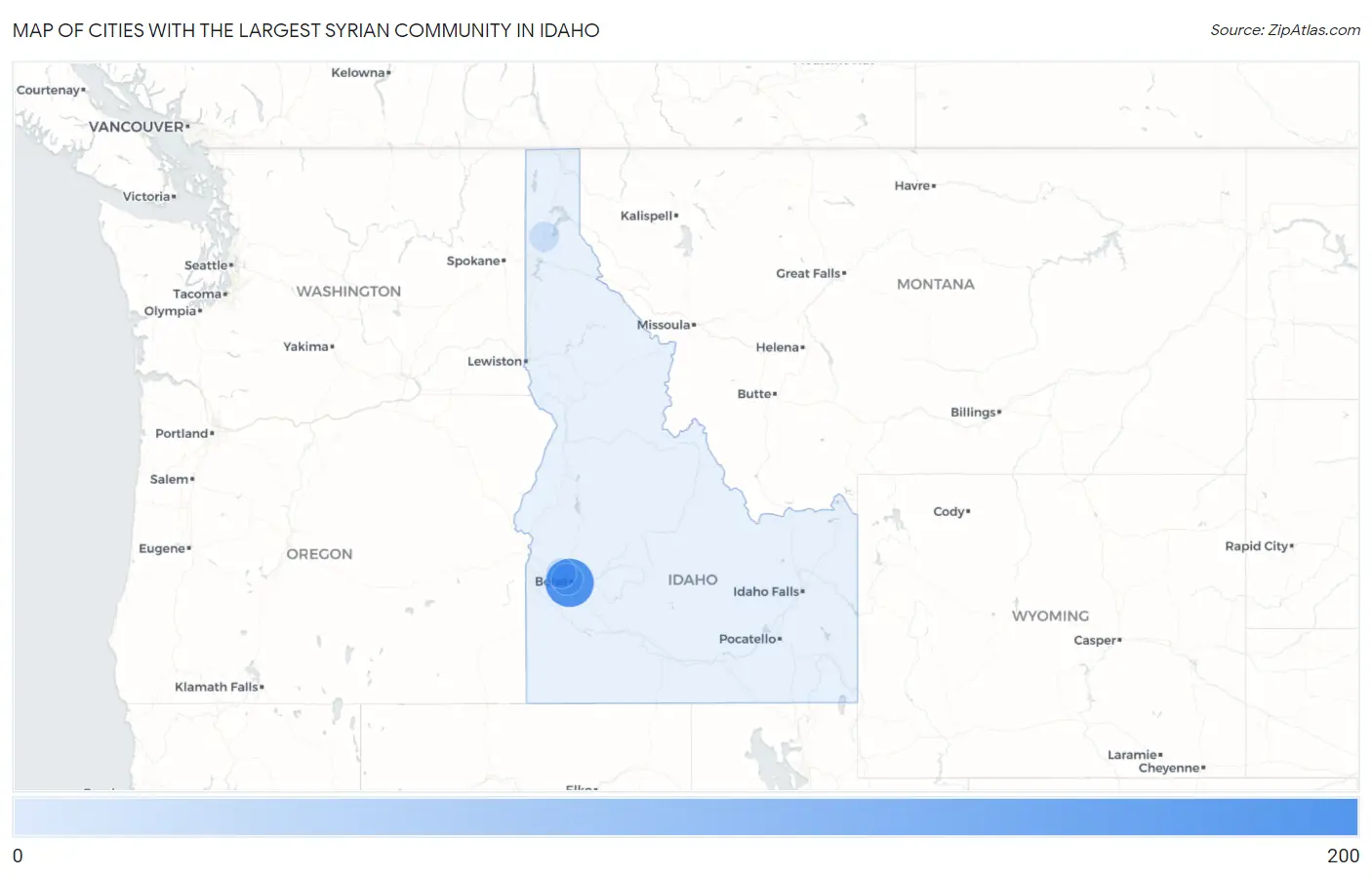 Cities with the Largest Syrian Community in Idaho Map