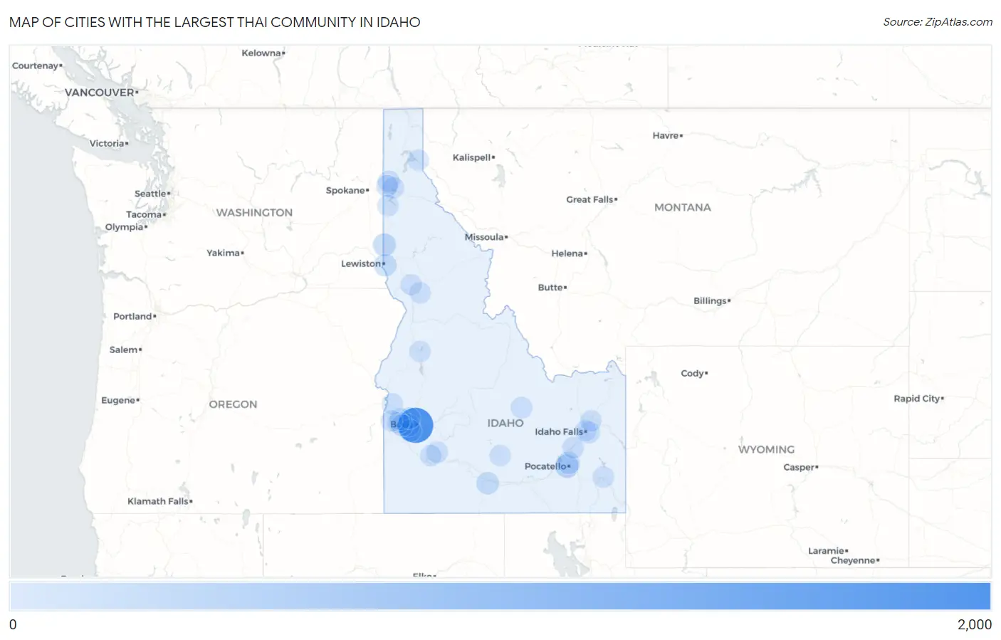 Cities with the Largest Thai Community in Idaho Map