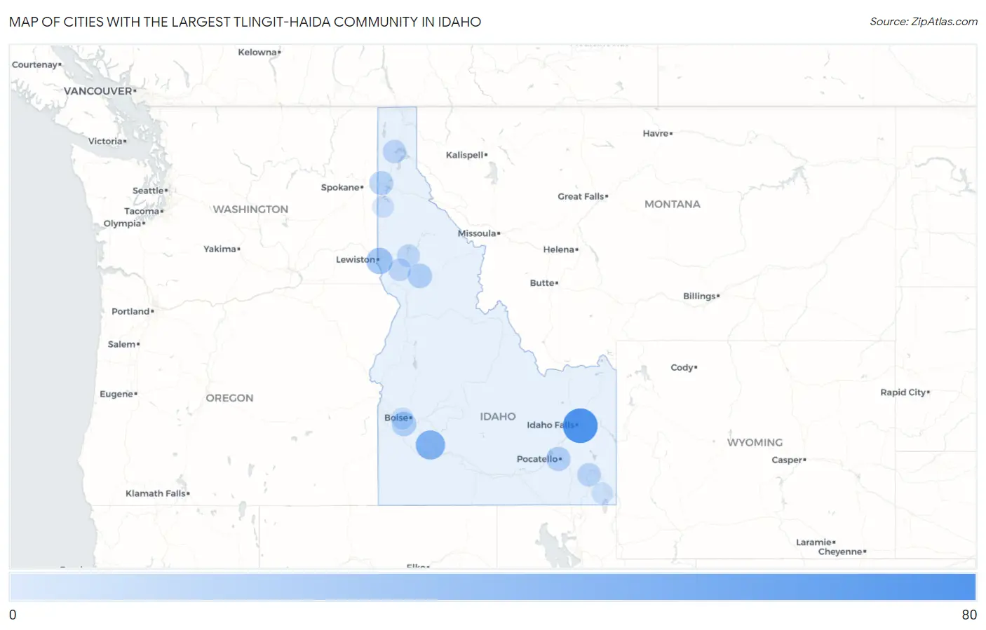 Cities with the Largest Tlingit-Haida Community in Idaho Map