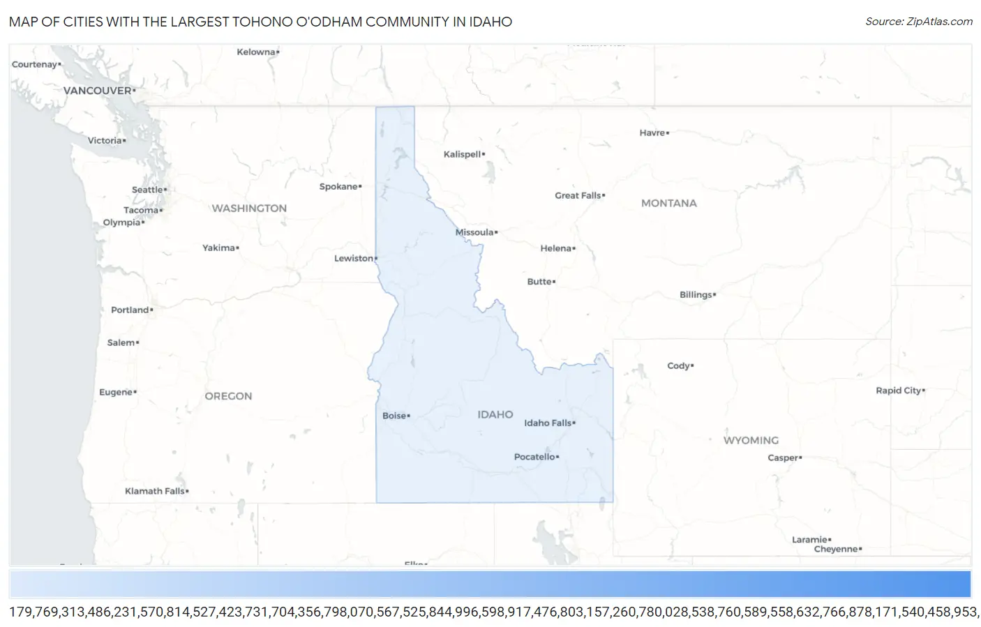 Cities with the Largest Tohono O'Odham Community in Idaho Map