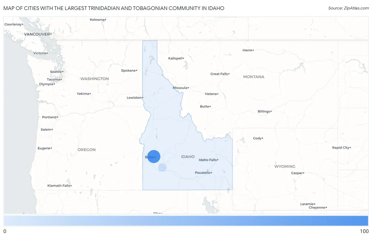 Cities with the Largest Trinidadian and Tobagonian Community in Idaho Map