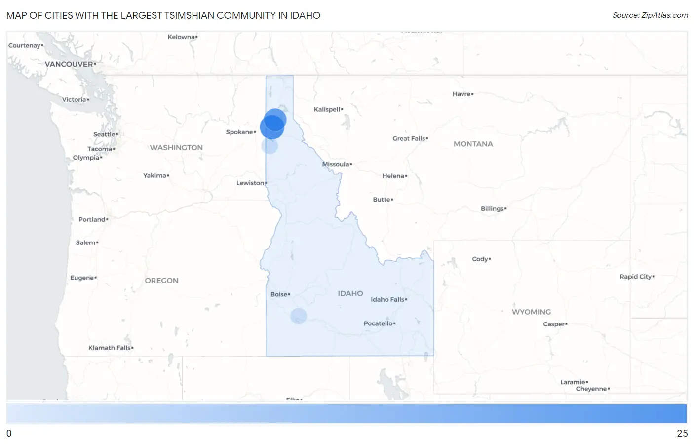 Cities with the Largest Tsimshian Community in Idaho Map