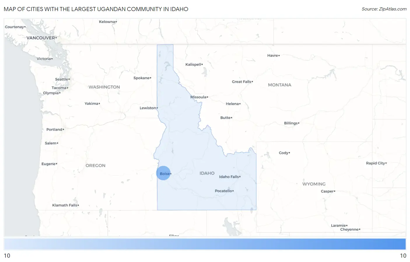 Cities with the Largest Ugandan Community in Idaho Map