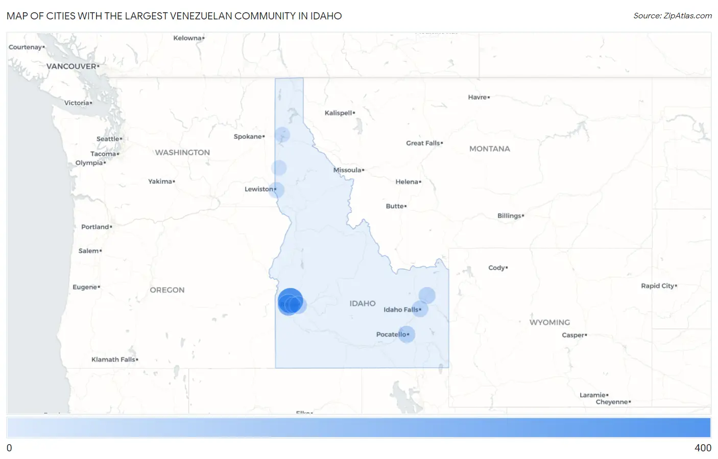 Cities with the Largest Venezuelan Community in Idaho Map