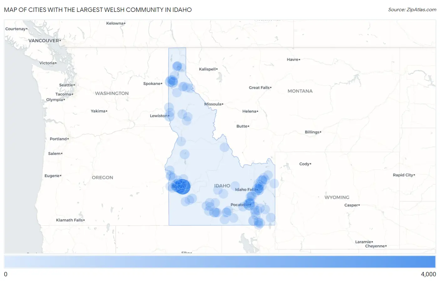 Cities with the Largest Welsh Community in Idaho Map