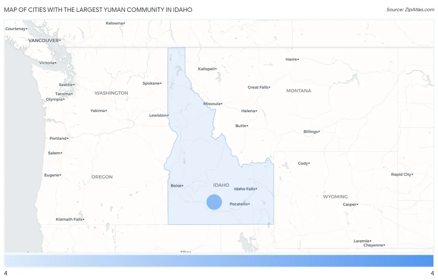 Cities with the Largest Yuman Community in Idaho Map