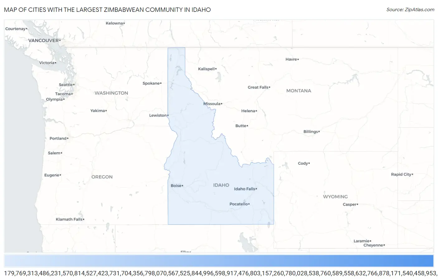 Cities with the Largest Zimbabwean Community in Idaho Map