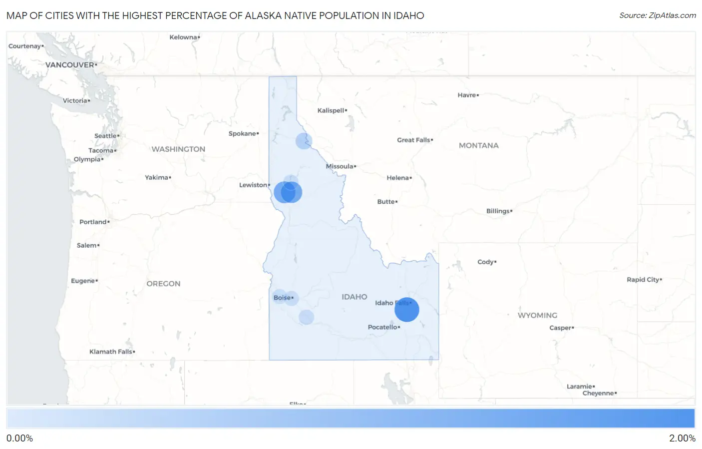 Cities with the Highest Percentage of Alaska Native Population in Idaho Map