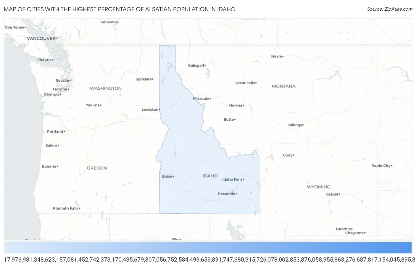 Cities with the Highest Percentage of Alsatian Population in Idaho Map